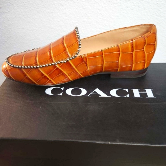 COACH- Women's Harper Croc-Embossed Bead Embellished Loafers - Picture 2 of 5